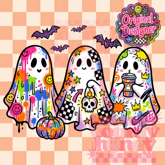 Neon Graffiti Halloween Ghost PNG Design