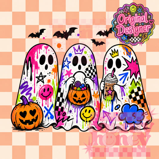 Neon Graffiti Halloween Ghost PNG Design