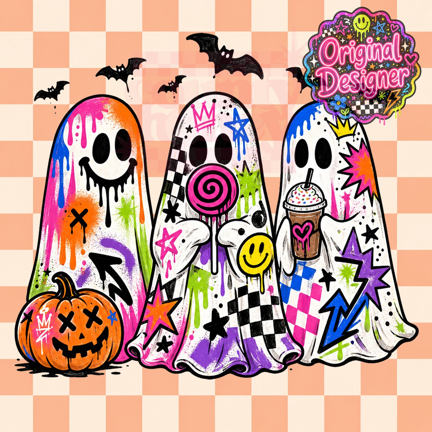 Neon Graffiti Halloween Ghost PNG Design