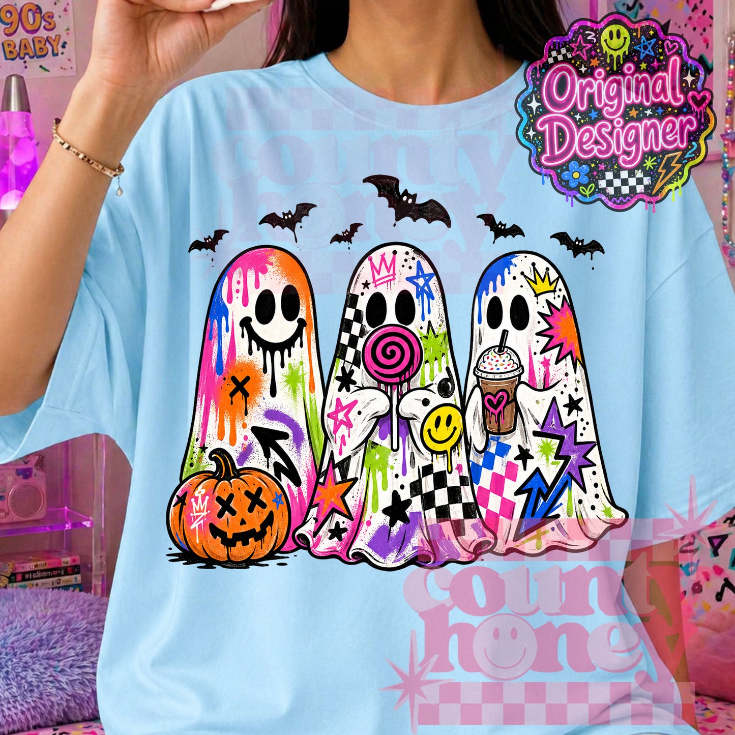Neon Graffiti Halloween Ghost PNG Design