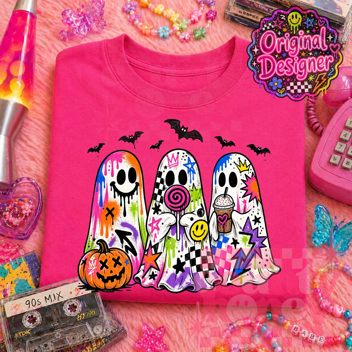 Neon Graffiti Halloween Ghost PNG Design