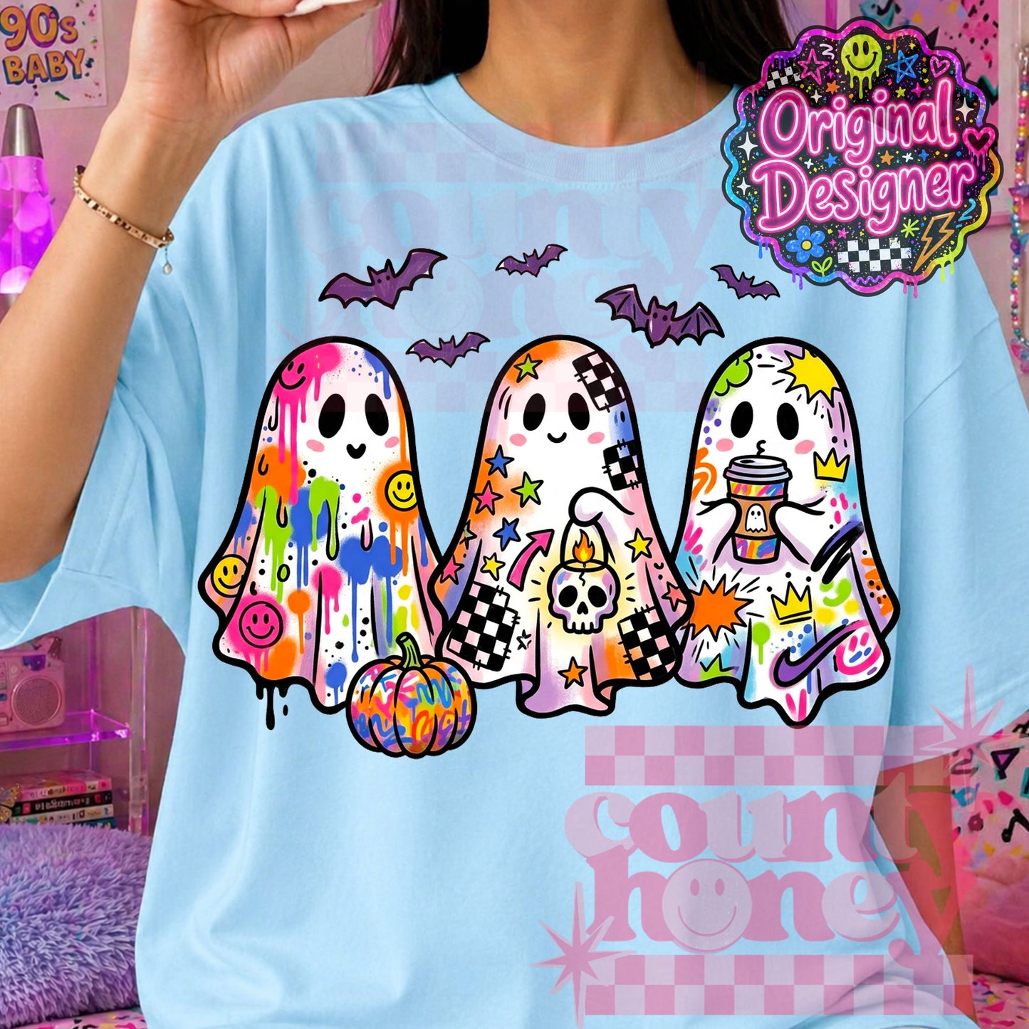 Neon Graffiti Halloween Ghost PNG Design