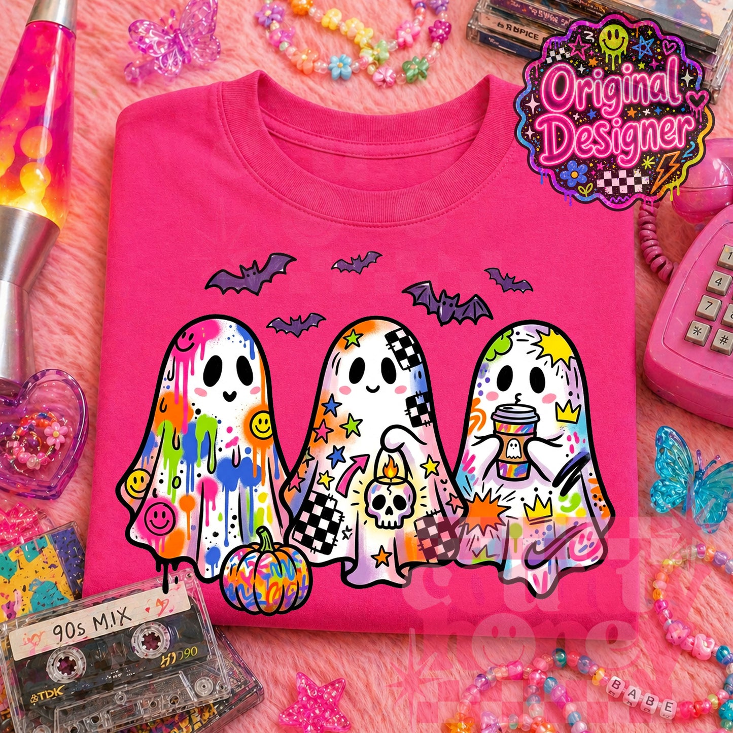 Neon Graffiti Halloween Ghost PNG Design