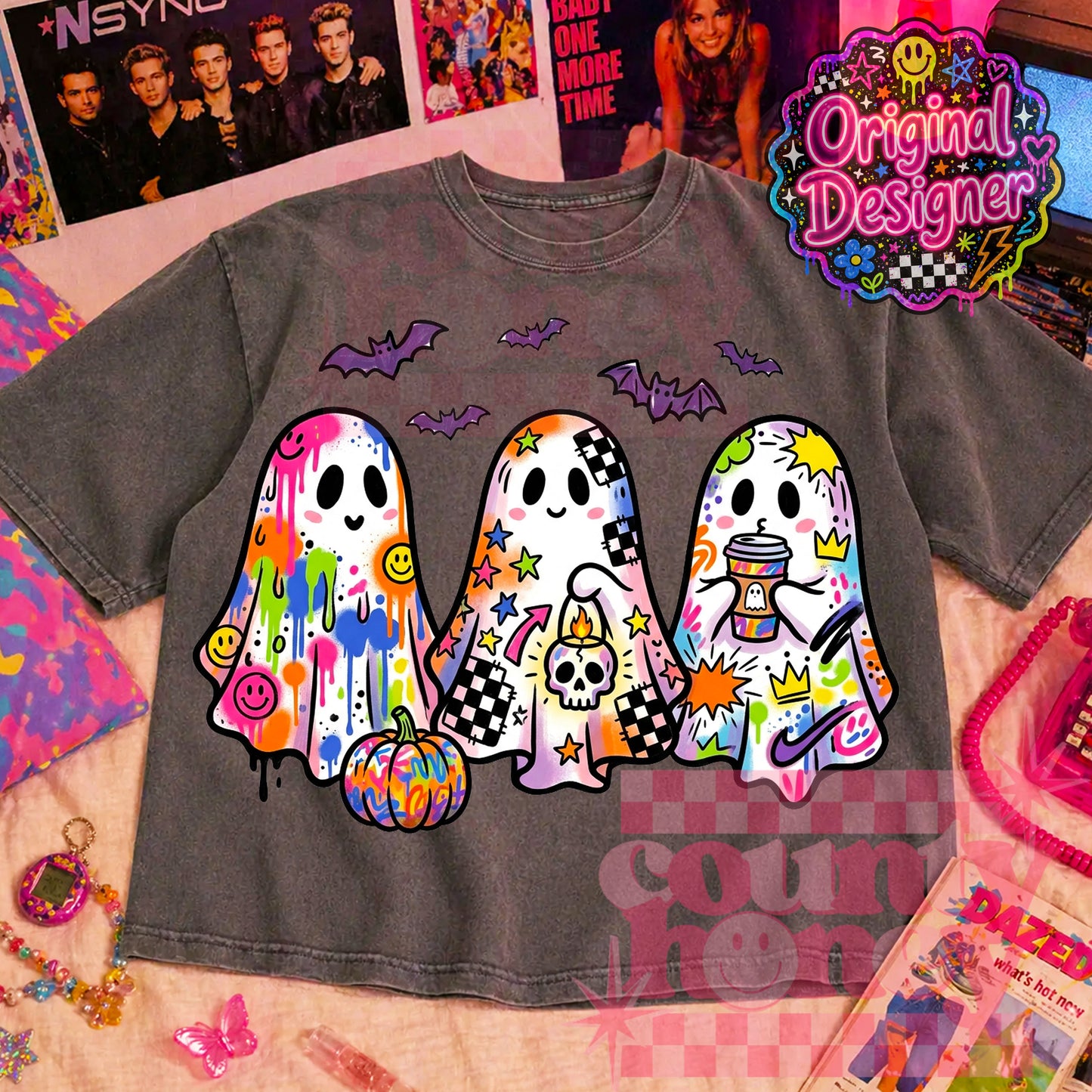 Neon Graffiti Halloween Ghost PNG Design