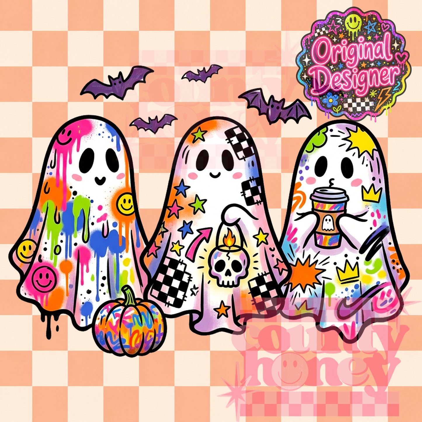 Neon Graffiti Halloween Ghost PNG Design