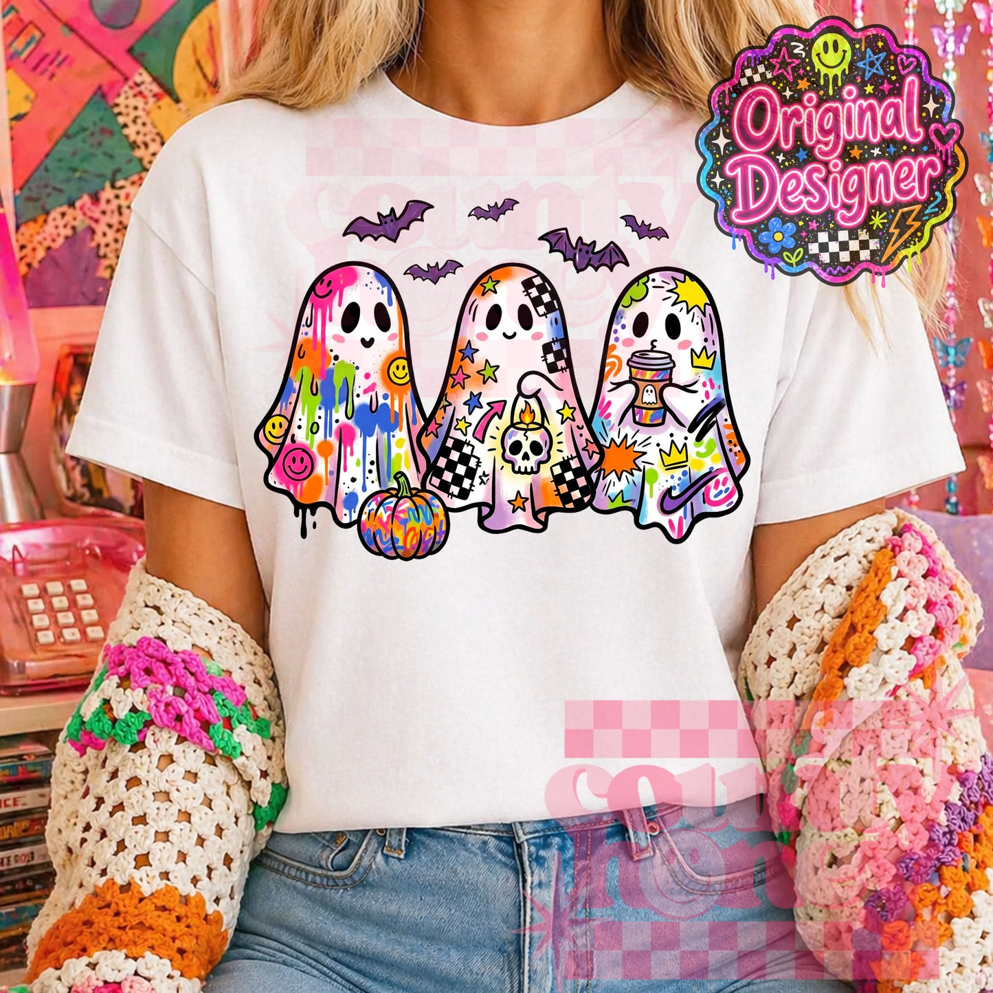 Neon Graffiti Halloween Ghost PNG Design