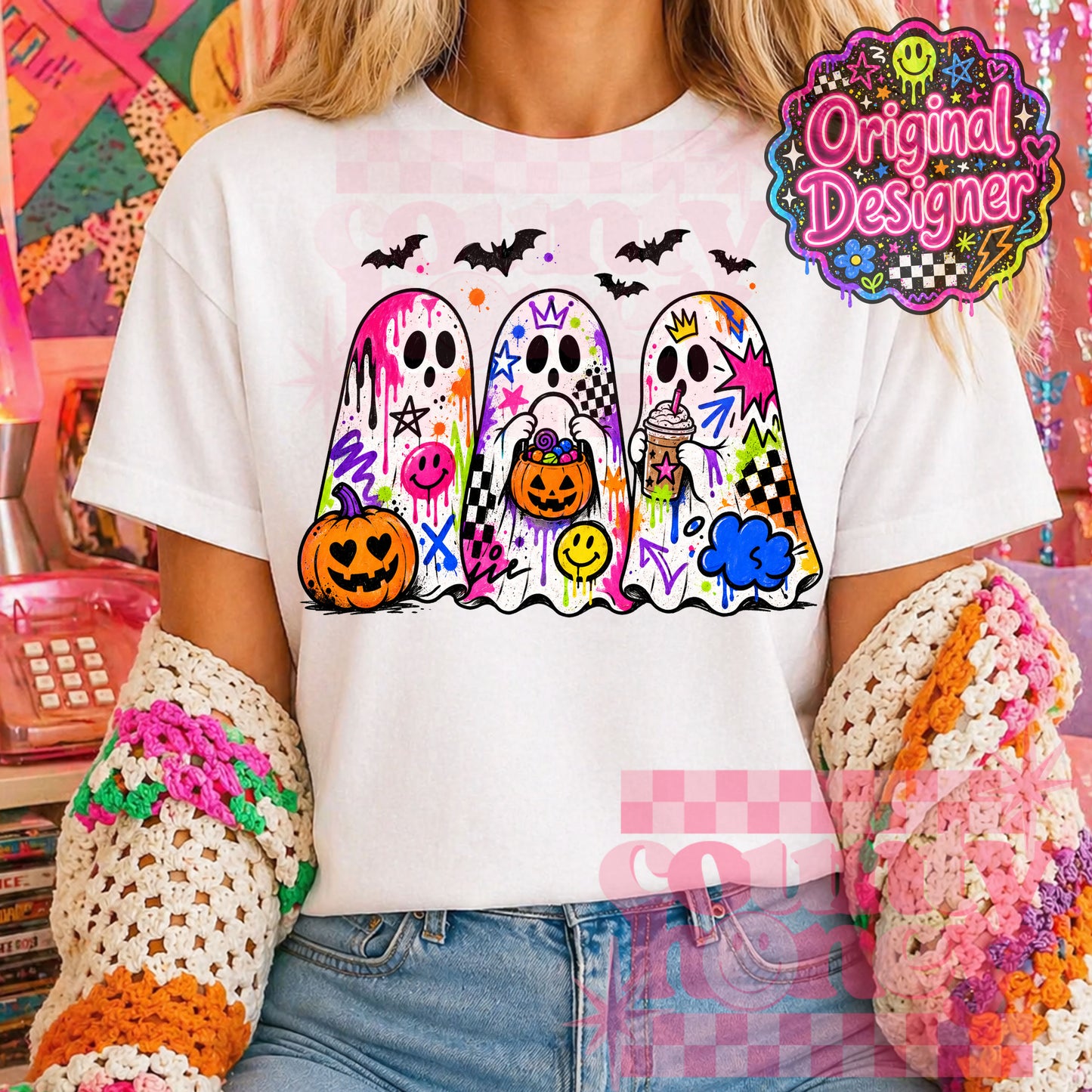 Neon Graffiti Halloween Ghost PNG Design