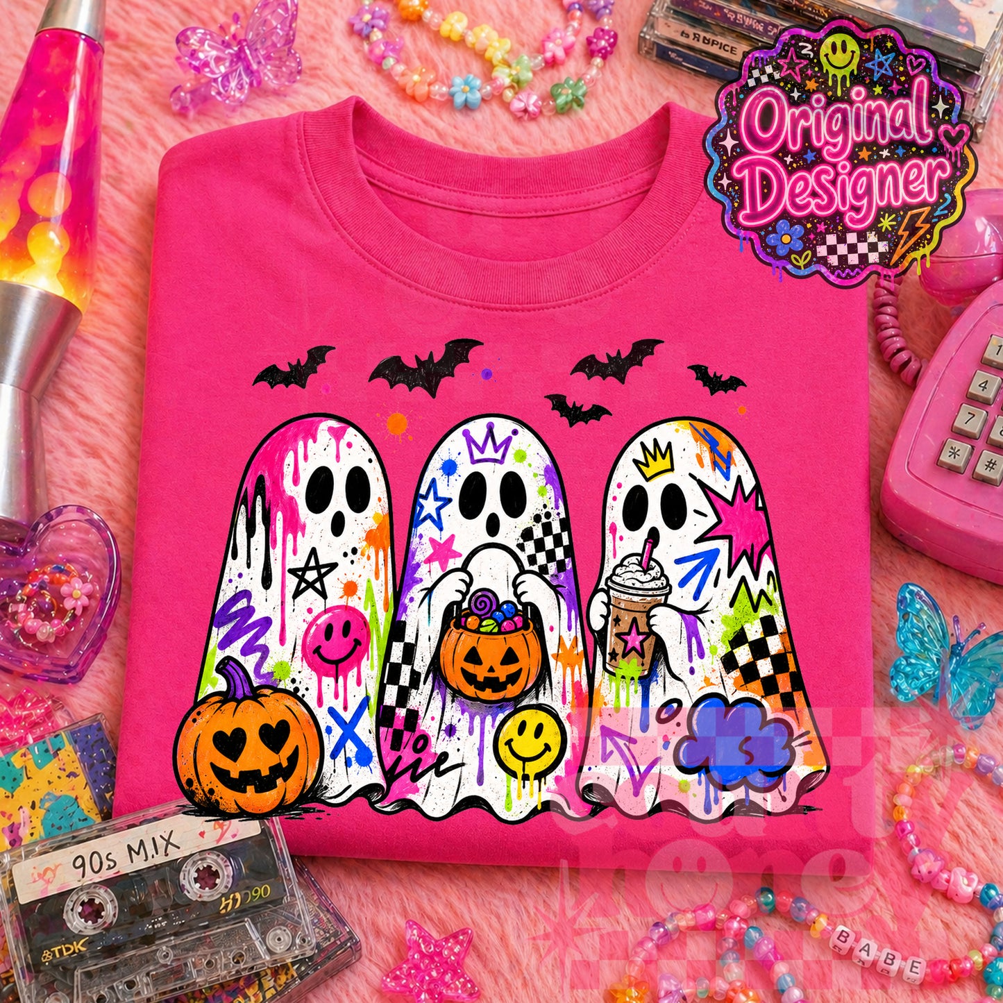 Neon Graffiti Halloween Ghost PNG Design