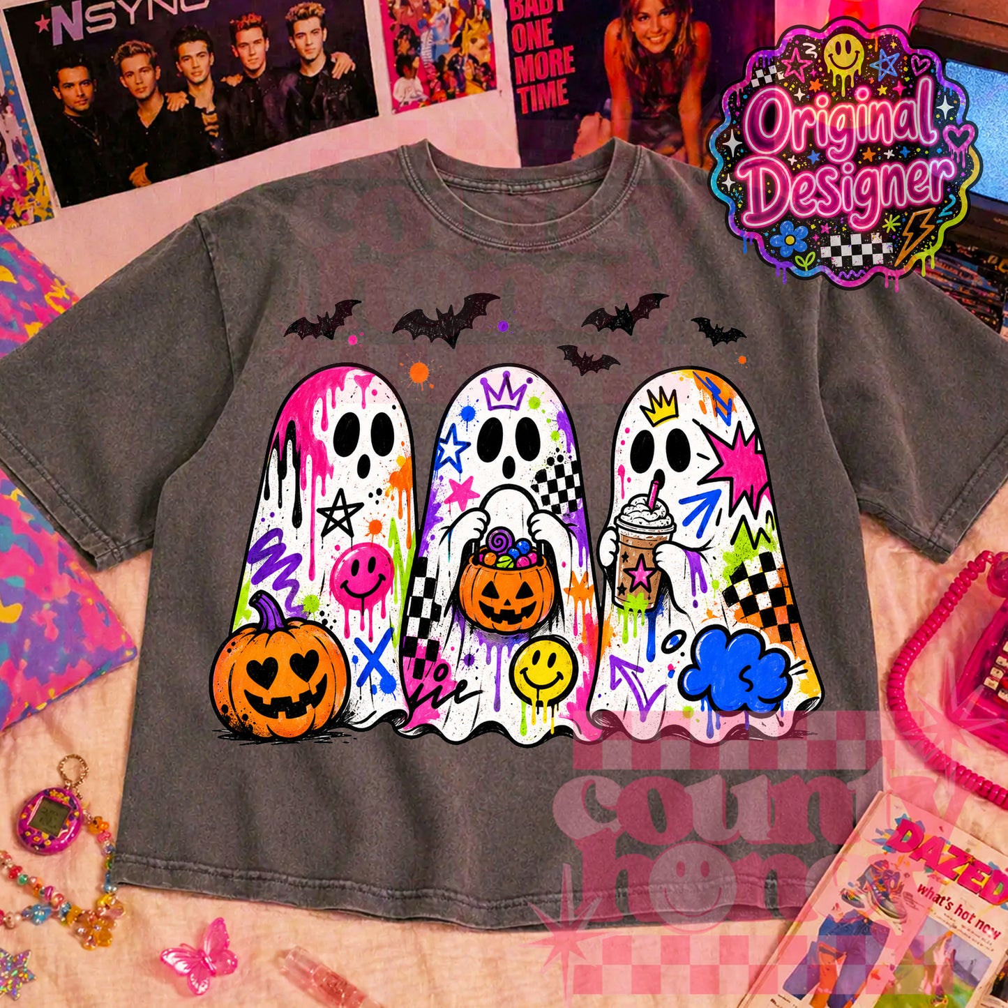 Neon Graffiti Halloween Ghost PNG Design