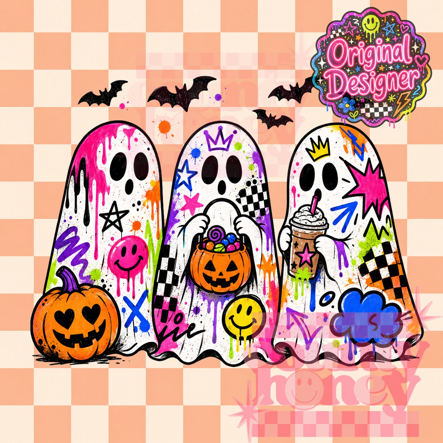 Neon Graffiti Halloween Ghost PNG Design